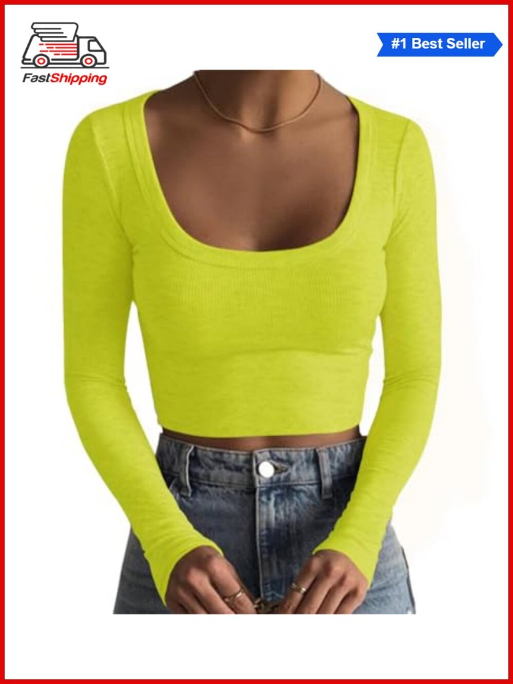 ✨ Knit Ribbed Square Neck Long Sleeve Slim Fit Cropped Casual Top